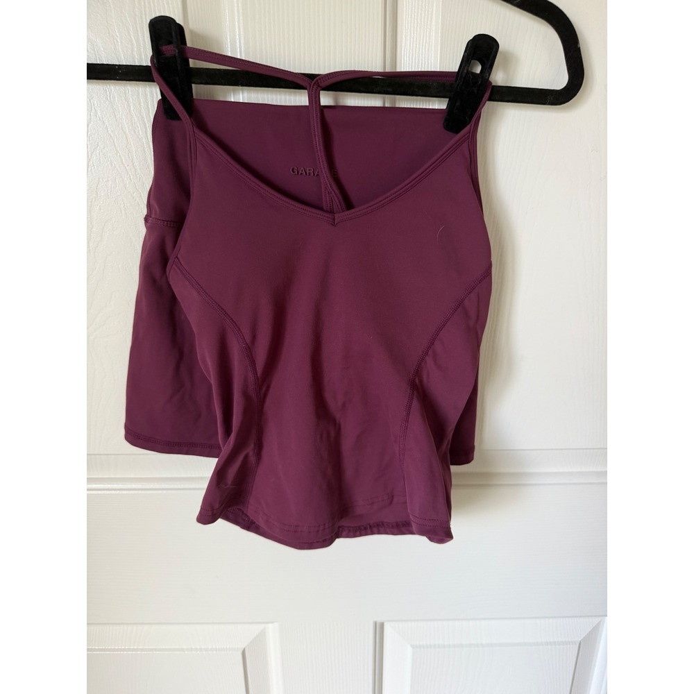 Garage Activewear Set Plum Purple V-Neck Crop Tank & High Waist Bike Shorts XS